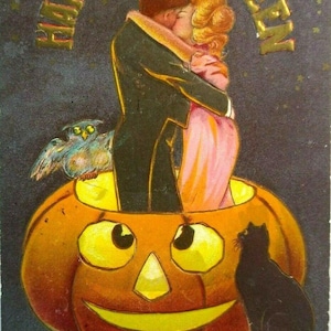 オリジナルハロウィーンポストカード キスカップル サンダース 1909 シリーズ 240 シラキュース NY ユニークなギフト