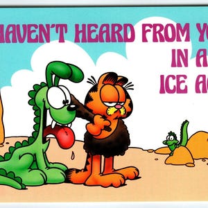 Garfield Katze Postkarte Ice Age Höhle Kitty Dino Hund Jim Denim 1978 Tabby Cartoon Einzigartiges Geschenk