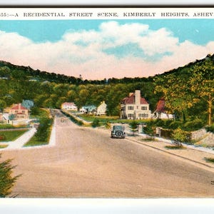 Carte postale en lin Kimberly Heights Old Cars Asheville Caroline du Nord vintage inutilisé
