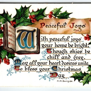 Christmas Postcard Tuck 1909 Artist Signed H.M Burnside Peaceful Joys Series 104 Unique Gift