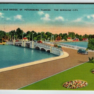 Carte postale Snell Isle Bridge Saint-Pétersbourg Floride 1948 vieilles automobiles voitures Road cadeau unique
