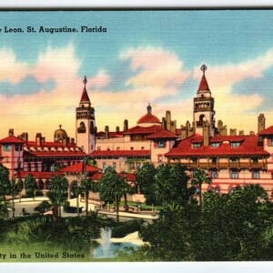 Hôtel Ponce De Leon St Augustine Florida Carte postale Linge de maison vintage inutilisé Tichnor Cadeau unique