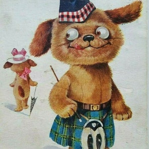 Postcard Dog In Scottish Kilt Eyes Right AE Kennedy MT Night CW Faulkner 1586 Unique Gift