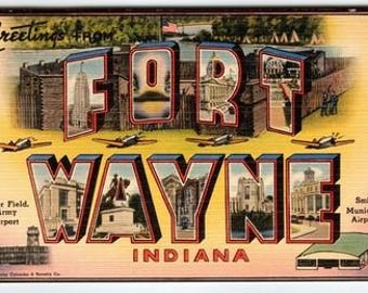 Vintage Greetings from Fort Wayne Indiana Linen Postcard Baer Field Airport