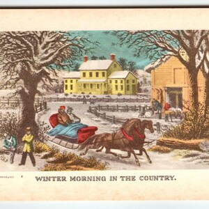 Currier & Ives Weihnachtspostkarte Wintermorgen auf dem Land