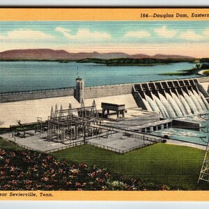 Douglas Dam Eastern Tennessee Carte postale Linge de maison sans affectation Sevierville Curt Teich Cadeau unique