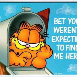 Garfield Katze Postkarte Inside Mailbox Jim Denim 1978 Orange Tabby Cartoon NOS Einzigartiges Geschenk