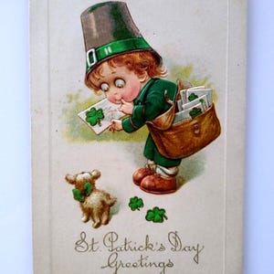 St Patricks Day Postkarte John Winsch Big Eyed Child Mailman Serie Erin Go Bragh Einzigartiges Geschenk