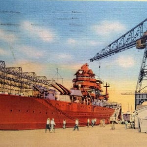 Carte postale bateau bateau de guerre Norfolk Navy Yard 1941, cuirassé Portsmouth Virginia, cadeau unique