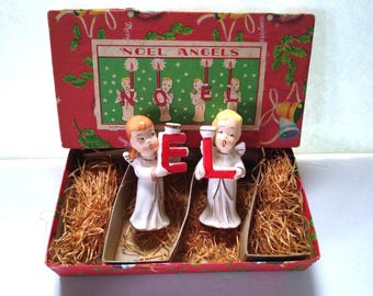 Commodore Christmas NOEL Angel Ceramic Figurine Pick From List Letter E, L, or Box Kitsch Mid Century Vintage Retro