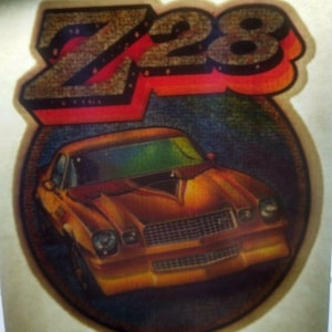 Z-28 Chevy Camaro Scremen Gleamin Glitzer Bügelbild Donruss 1970er Jahre