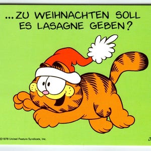 Garfield Deutsche Postkarte Weihnachten Jim Delius Comic Orange Tabby Katze 1978 Lasagna
