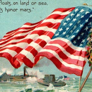 Decoration Memorial Day Postcard Military Steam Ship Boats USA Flag Wreath Tucks Unique Gift