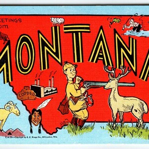 Salutations du Montana Deer Hunter Copper Factory Ram Carte postale Carte Linen Kropp
