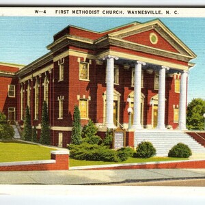 Carte postale vintage W-4 First Methodist Church Waynesville NC Asheville Carte postale