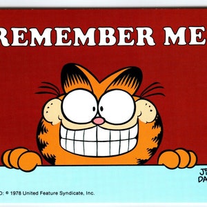 Garfield Vous vous souvenez de moi ? Carte postale de chat Jim Davis Orange Kitten Tabby 1978 inutilisée Cadeau pour amoureux des chats