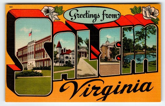 バージニア州セーラムからの挨拶 1940年代の大きな文字のリネンシティ