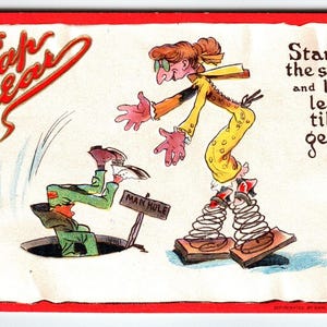 Es ist Sprung Neues Jahr Postkarte Dwig Frauen Auf Frühlingsbrettern 1910er Jahre Gabriel 401 Humor