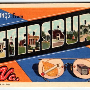 Carte postale de Saint-Pétersbourg, Virginie, années 40, grande lettre, lin Curt Teich