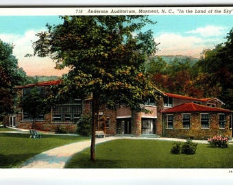 Anderson Auditorium Building Montreat North Carolina Linen Postcard Vintage NC