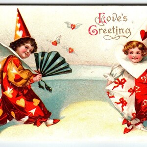 Carte postale de la Saint-Valentin, fan de clowns, non signée Ellen Clapsaddle, Allemagne, 1910, cadeau unique
