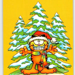 Garfield Deutsche Postkarte Weihnachten Jim Deliuss Schneebedeckte Bäume Dressed Orange Cat 1978