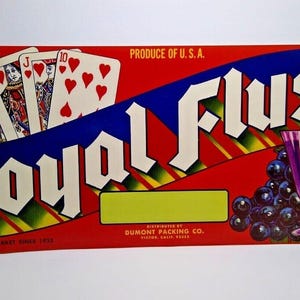 Royal Flush Holzkiste Etikett Herz Spielkarten Original 60er Jahre Vintage Obst Trauben Einzigartiges Geschenk