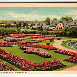 Carte postale en lin Jardins de fleurs italiens à Harrisburg, Pennsylvanie Curt Teich