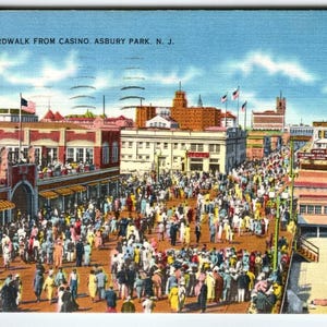 Carte postale Promenade du bâtiment du casino Asbury Park New Jersey Beach Town 1938