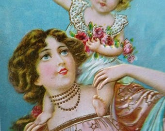 ヴィンテージ ハッピーニューイヤー ポストカード オットー・シュロス No.961 オリジナルエンボス加工 未使用 ユニークなギフト