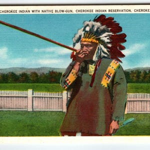 Carte postale Indien cherokee avec réservation de sarbacanes indigènes de la Caroline du Nord