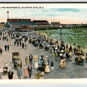 Carte postale d'Atlantic City, New Jersey, Coca-Cola Mennen's Boardwalk, chaises roulantes, cadeau unique