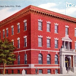 Carte postale du YMCA Salt Lake City, Utah, drapeau des gens inutilisés, cadeau unique vintage