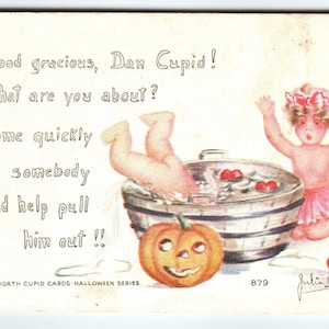 Carte postale Halloween Cupids dansant pour des coeurs Julia Woodworth F.A Owen 879 JOL Cadeau unique