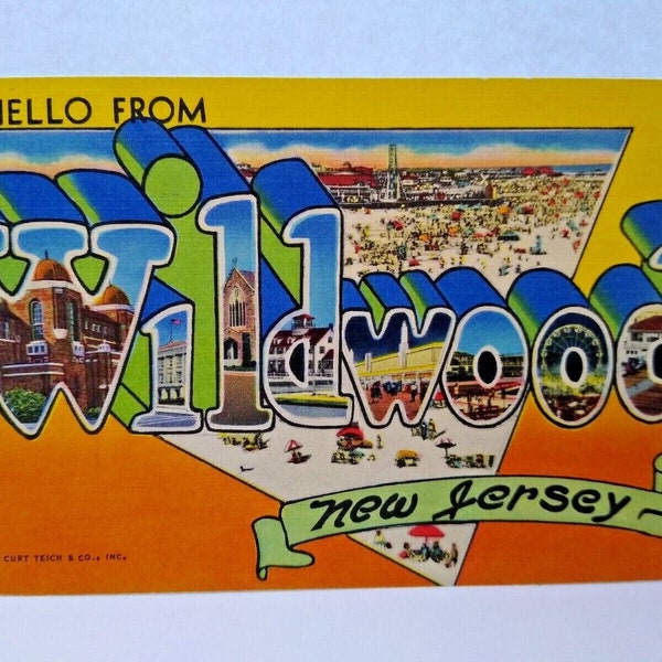 Greetings Hello From Wildwood New Jersey Postcard Large Letter Beach Town NJ Unique Gift