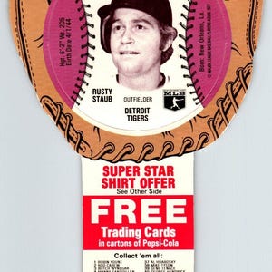 Carte à collectionner Pepsi-Cola Baseball 1977 rouillé Staub Detroit Tigers MLB découpée cadeau unique