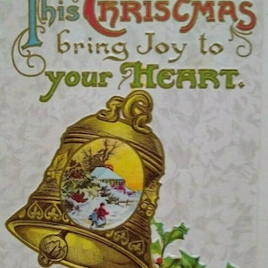 Vintage Christmas Postcard John Winsch Embossed Gold Bell Scene Original 1910 Unique Gift