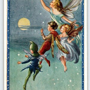 Feen Postkarte Sprites Stern Feuerzeuge Mond Fantasy Rene Cloke Valentine & Sons