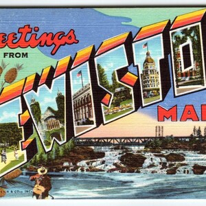 Carte postale grande lettre, grande lettre, grande lettre de Lewiston, Maine, lin Curt Teich