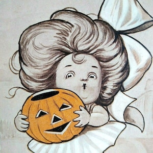 Carte postale vintage Halloween Dodsworth fille aux cheveux longs d'octobre AH Co. Original 1908 cadeau unique