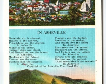 Vintage Linen Postcard Asheville NC Sunset & Mountain Scene 1940s