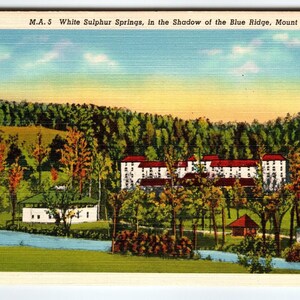 Carte postale en lin Blue Ridge de Mount Airy White Sulphur Springs de Caroline du Nord inutilisé