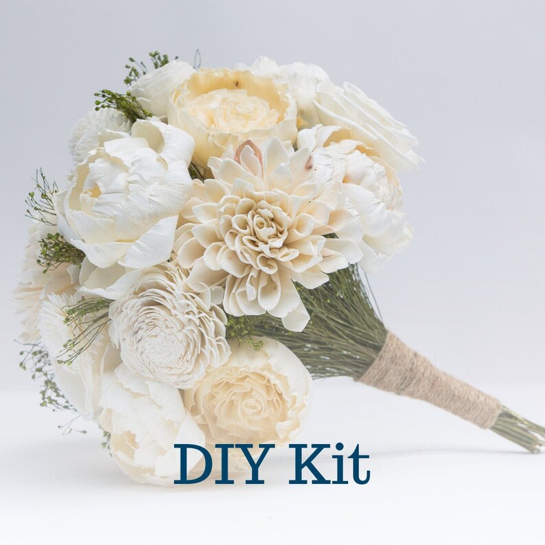 Ivory Broom Bloom Wood Flower Bouquet Diy Kit Diy Wood Etsy