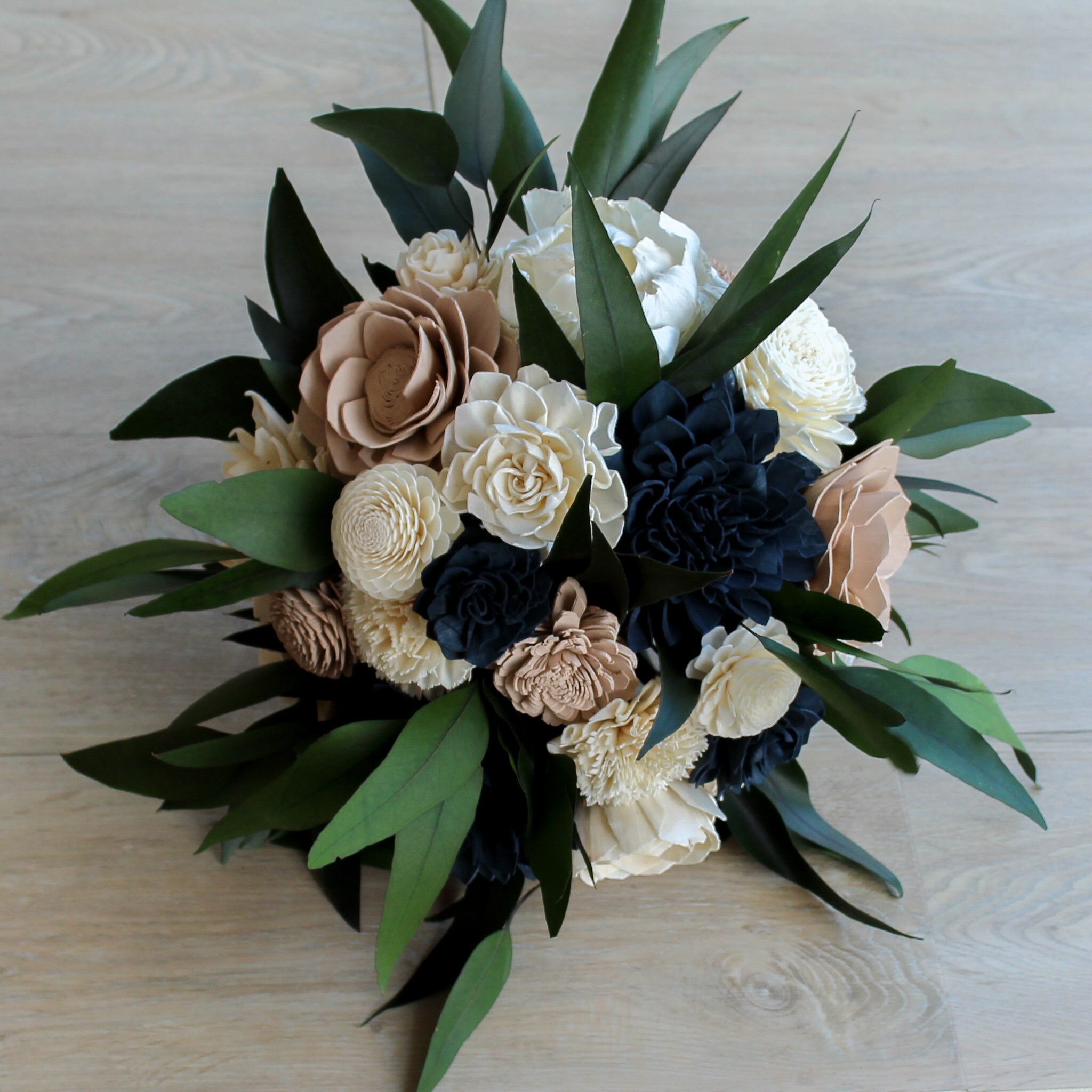 Navy & Tan Wood Flower Wedding Bouquet Wedding Flowers Etsy
