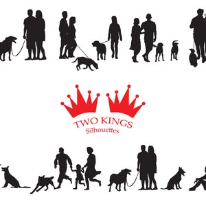 People walking dogs silhouettes, Black silhouettes of people with dog, SVG cut file, Cricut files. Svg, Png, Dxf, Eps and Jpg files.