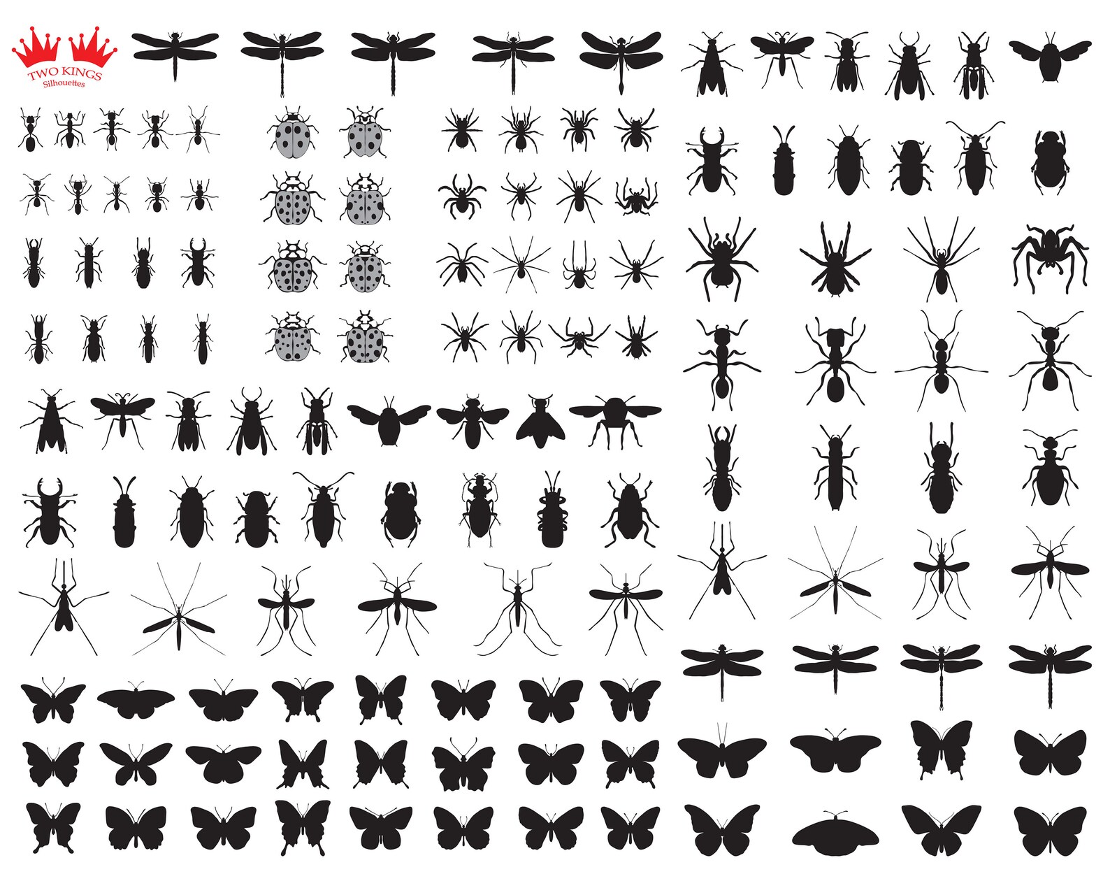 Fichier de découpe Svg, Illustration avec des silhouettes dinsectes