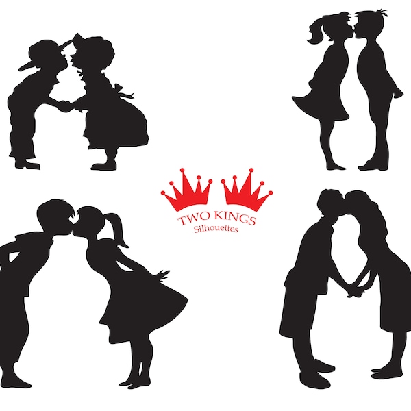 Romantic couples silhouettes,Kiss of love, SVG cut file, Cricut file, Black silhouette on white background, Svg, Png, Jpg, Eps, Dxf files