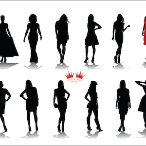 SVG cut file, Set of various fashion woman silhouettes, Svg black silhouettes isolated on white background, Cricut file, Instant download