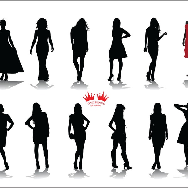 SVG cut file, Set of various fashion woman silhouettes, Svg black silhouettes isolated on white background, Cricut file, Instant download