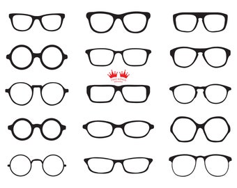 SVG cut file. Glasses vector collection. Various black silhouette of glasses. Different shapes, frame, styles. Svg, Eps, Jpg, Png, Dxf.